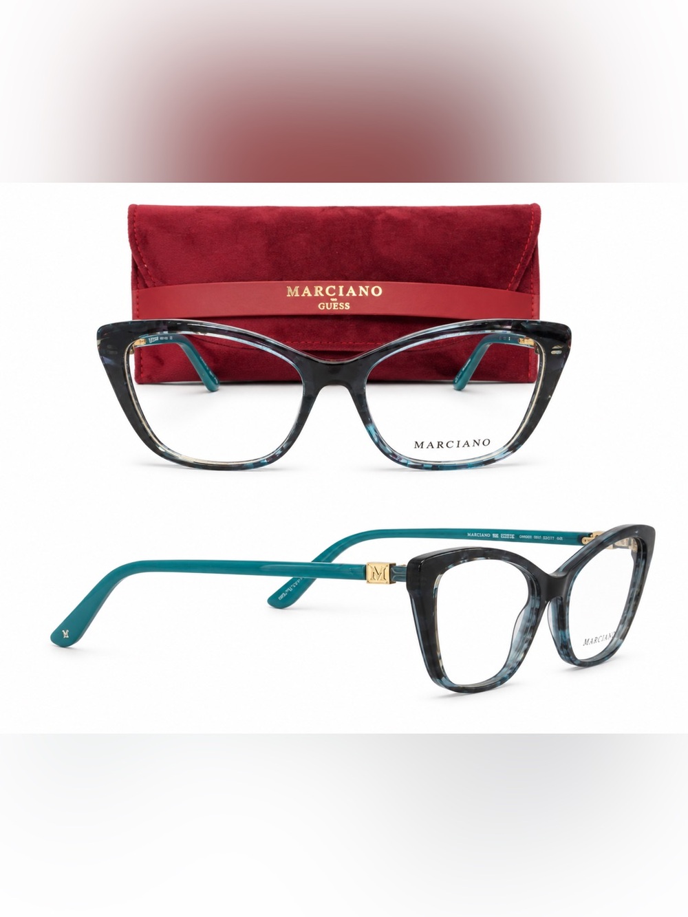Marciano Transparent grey/blue clear patterned Cat-Eye Glasses with Red Case